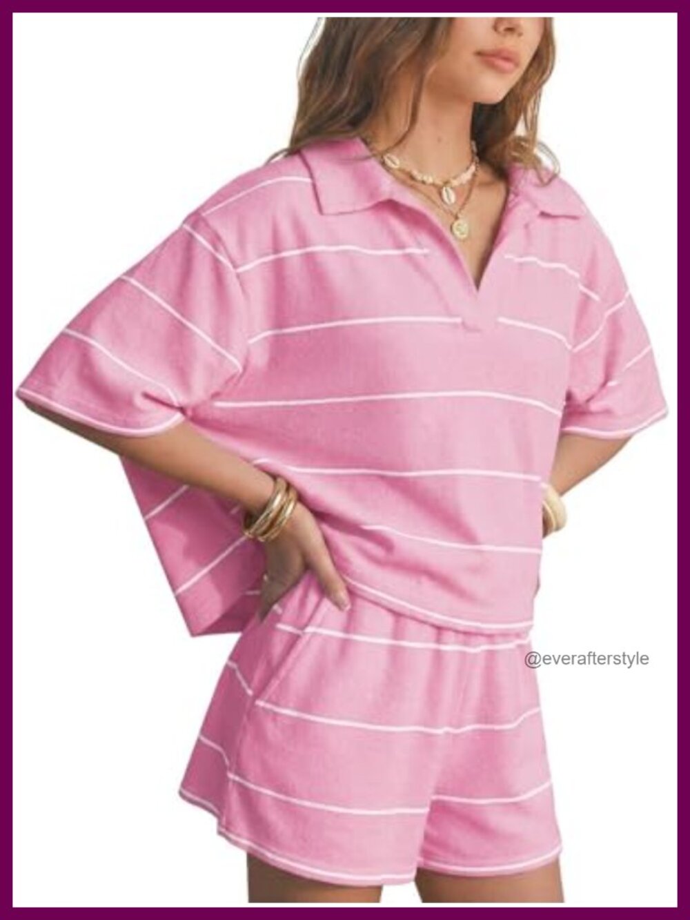 Women's Summer 2 Piece Sweater Knit Polo Top & Shorts Set